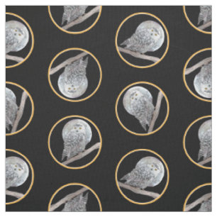 Tissu Chevêche des neiges et peinture de lune Oiseaux sa