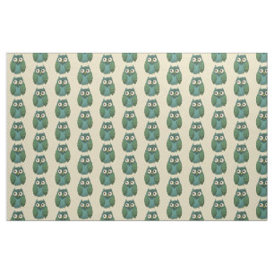 Tissu Chevêche rétro - Vert et Turquoise sur Tan Arri