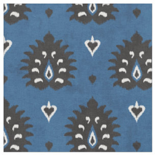 Tissu Chic bleu noir et blanc damask ikat motif