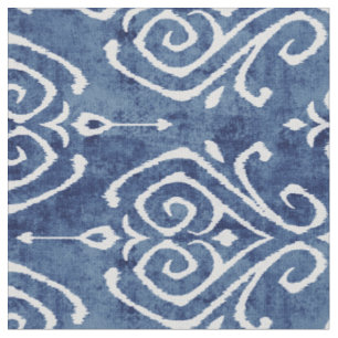Tissu Chic bleu rustique blanc damask ikat motifs tribau