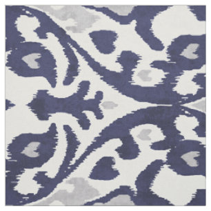 Tissu Chic indigo bleu gris blanc ikat motifs tribaux