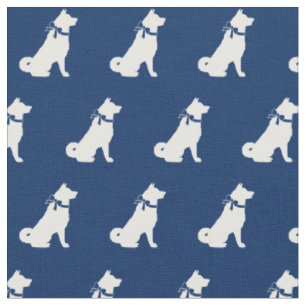 Tissu Chien d'Akita Silhouette Marine des animaux