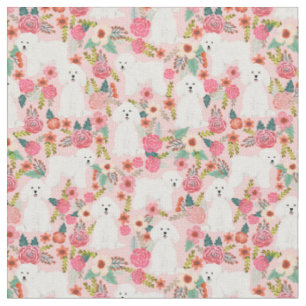 Tissu Chien de Bichon Frise vintage floral rose