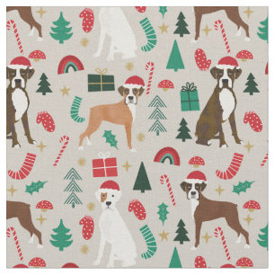 Tissu Chien de boxe mignon Noël tan