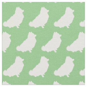 Tissu Chien de Poméranie Silhouette Animal Sage Vert