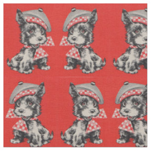 Tissu Chien écossais des années 1950 en rouge