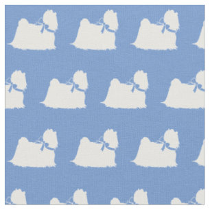 Tissu Chien maltais Silhouette Animal bleu clair