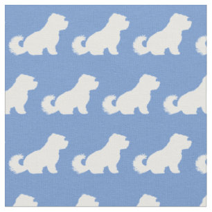 Tissu Chien maltais Silhouette Animal bleu clair