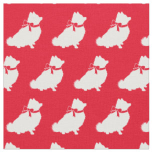 Tissu Chien Poméranie Silhouette Animal Rouge