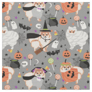 Tissu chien poméranien joli halloween gris