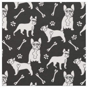 Tissu Chien-taureau français noir et blanc