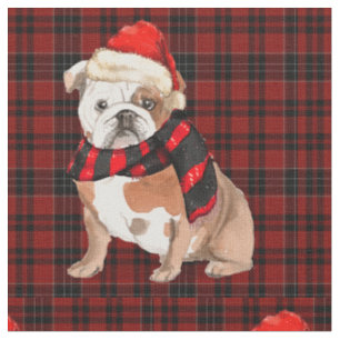 Tissu Chien-taureaux anglais et Noël rouge
