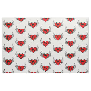 Tissu Chiens à ailes allemands d'amour de coeur