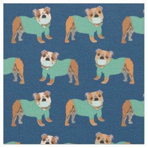 Tissu Chiens anglais de Bulldog en maquis bleu marine