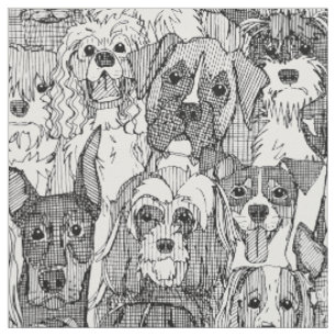 Tissu chiens beaucoup noir blanc