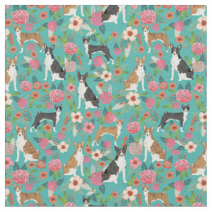 Tissu Chiens de Basenji vintage floral turquoise