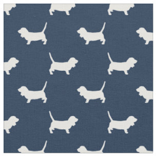 Tissu Chiens de Basset Hound silhouette bleue marine