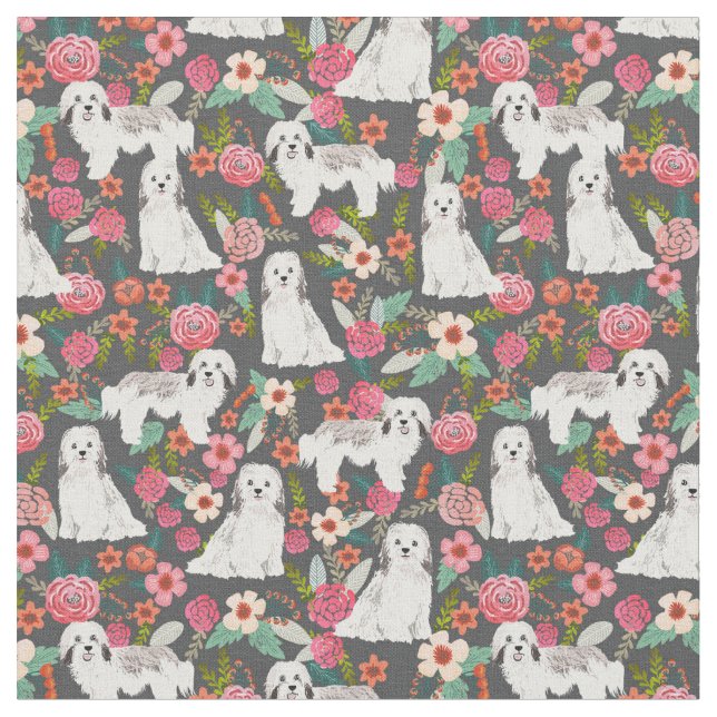 Tissu Chiens de Havan floral (Fermer)