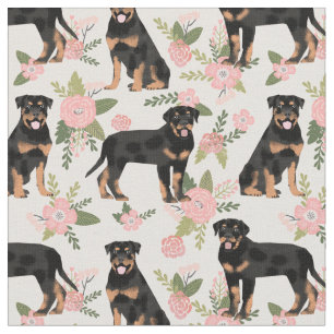 Tissu Chiens de Rottweiler flores de pêche