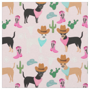 Tissu Chihuahua chiens cowgirl occidentale rose sud-oues