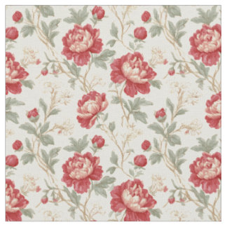 Tissu Chintz Floral Rouge Cranberry et Crème Vinta