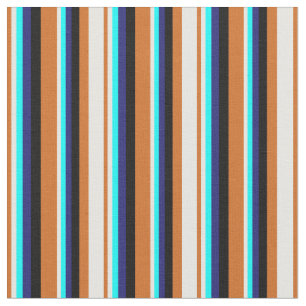 Tissu Chocolat, Crème à la menthe, Cyan, Bleu et Noir de