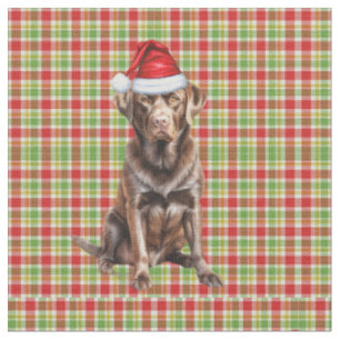 Tissu Chocolat de Noël chien de laboratoire rouge et ver