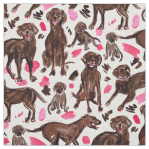Tissu CHOCOLAT LAB Aquarelle Labrador Retriever Chien