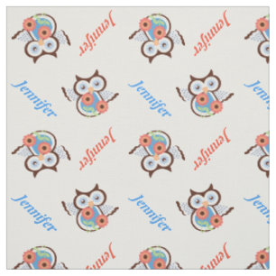 Tissu Chouette printanière, fleurs et nom personnalisé
