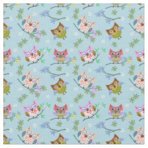 Tissu Chouettes adorables sur Arrière - plan bleu