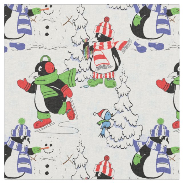 Tissu Christmas penguin ice skating (Fermer)
