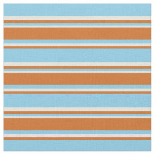 Tissu Ciel bleu, chocolat et rayures beiges