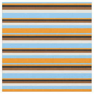 Tissu Ciel bleu clair, orange foncé, noir, Brown & blanc