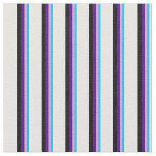 Tissu Ciel profond, Plum, Indigo, Lignes noires et blanc