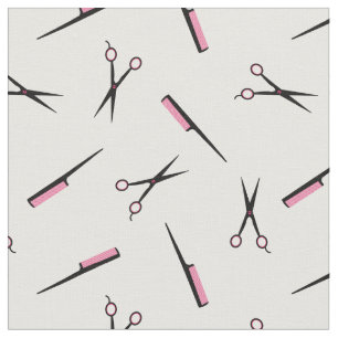 Tissu Ciseaux et combs - Noir noir rose chaud