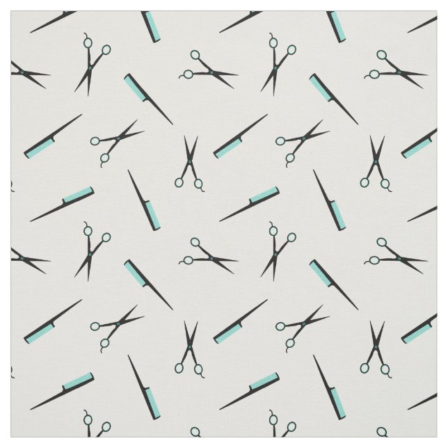 Tissu Ciseaux et peignes - blanc noir de turquoise (Échantillon)