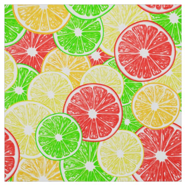 Tissu Citron, orange, pamplemousse et tranches de citron (Échantillon)
