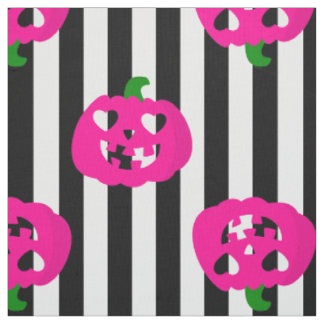 Tissu citrouille cœur Halloween rose rayée