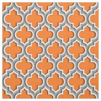Tissu Citrouille Orange, gris foncé Quatrefoil marocain