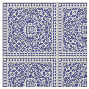 Tissu classique bleu et blanc de motif de tuile