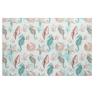 Tissu Coastal Chic récif Turquoise vert et corail