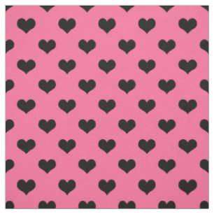 Tissu Cœur d'amour noir sur fond rose