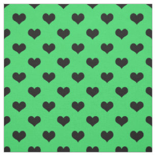 Tissu Cœur d'amour noir sur fond vert