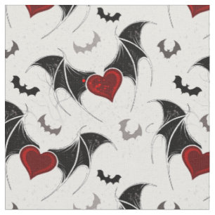 Tissu Coeur d'Halloween avec ailes de chauve-souris noir