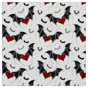 Tissu Coeur d'Halloween avec ailes de chauve-souris noir