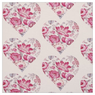 Tissu Coeur floral rouge