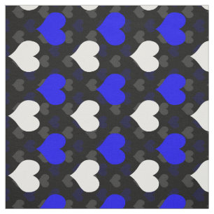 Tissu Cœurs Blancs Bleus Noirs 