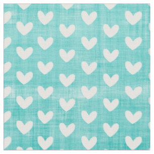 Tissu Coeurs blancs sur Turquoise