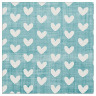 Tissu Coeurs blancs sur Turquoise foncé