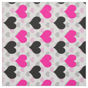 Tissu Cœurs d'amour noirs roses blancs